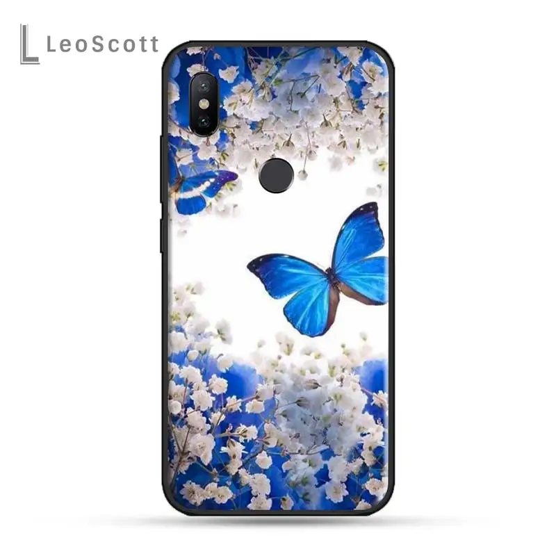 

Bling blue butterfly Phone Case For xiaomi Redmi 5 5A plus 7A 8 note 2 3 4 5 5A 6 7 GO K20 A2
