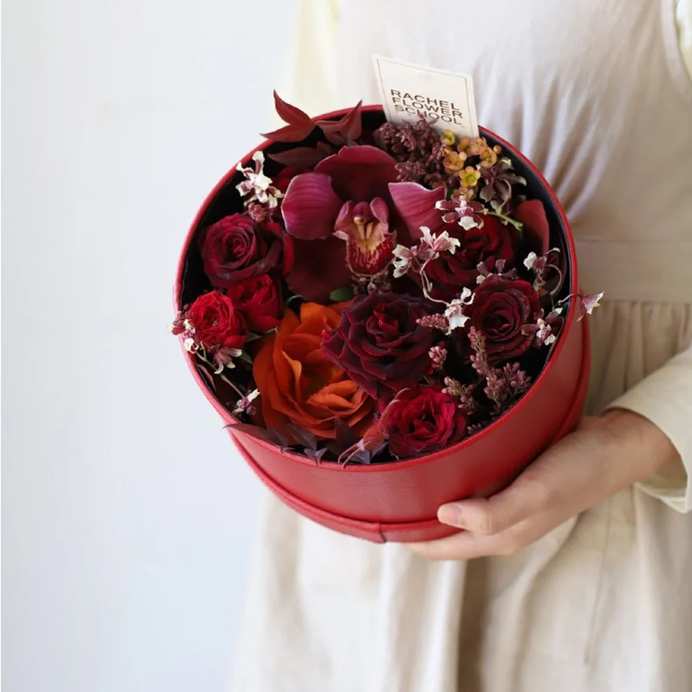 Кожаная Подарочная коробка для цветов круглое ведро объятий с крышкой упаковка