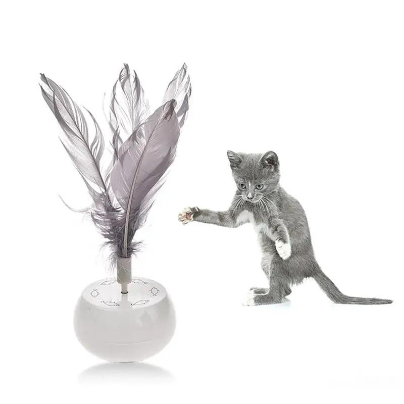 

1 Piece Interactive Cat Teaser Toy Electric Rotatable Cat Tumbler Toy With Faux Feather Pet Kitten Play Toys Pet Cats Supplies