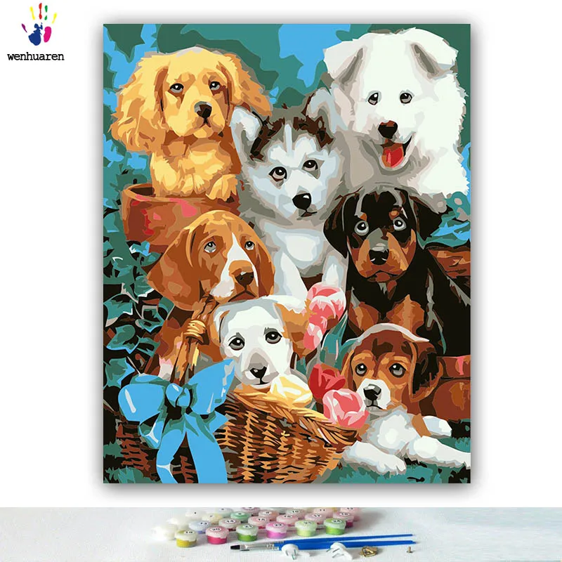 DIY картинки для раскраски по номерам с цветами собака в шляпе бульдог Картина