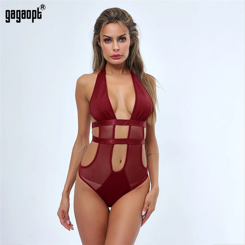Женский сетчатый боди Gagaopt черный/белый Облегающий комбинезон с открытой
