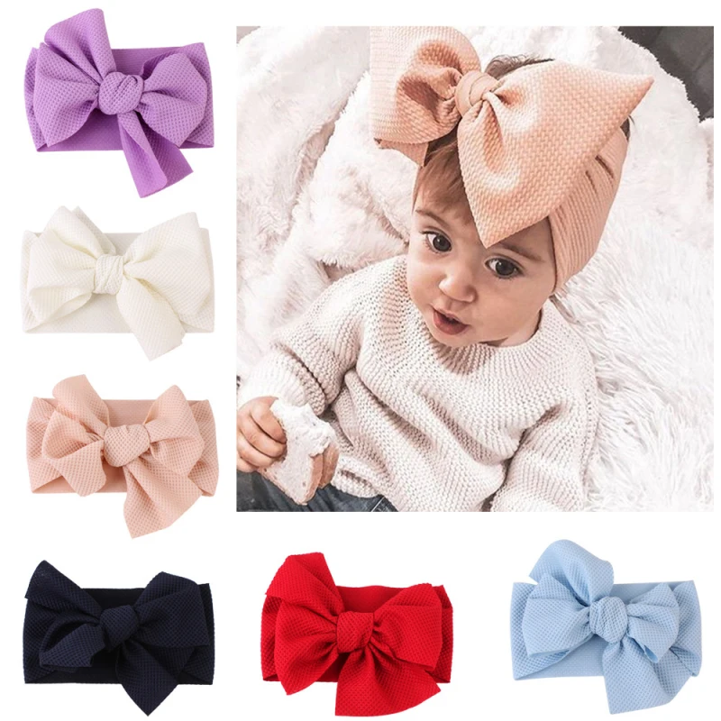 Baby Girl Hair Band Big Bow Headband Cute Solid Stretch Turban Knot Hair Accessory Head Wrap Hair Cotton Wide Head Turban Infant