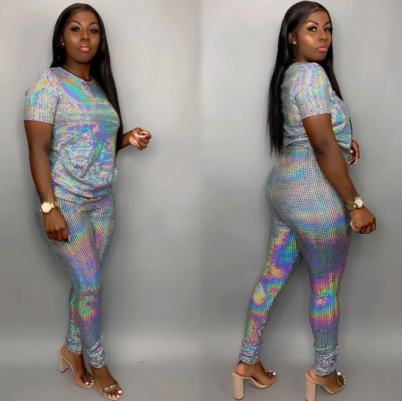 

Summer Women Street Casual Style 2 Piece Sets Long Sleeve Round Collar Top Elastic Long Pants Printed Simple Two Piece Sets