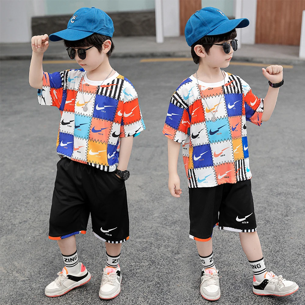 

children's clothing Boys'short sleeve suit summer new children's short sleeve sports two piece set Baby training basketball suit