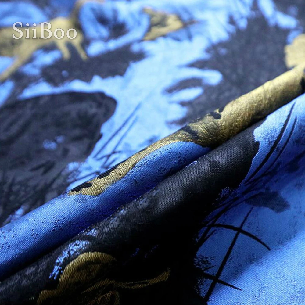 Жаккардовая ткань в американском стиле сине-серая с леопардовым принтом