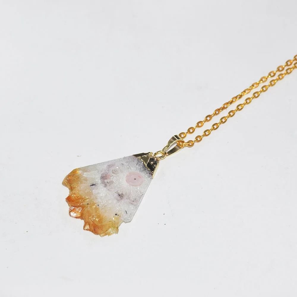 Натуральный срез Цепочка-ожерелье с камнями для женщин 2019 треугольная плита