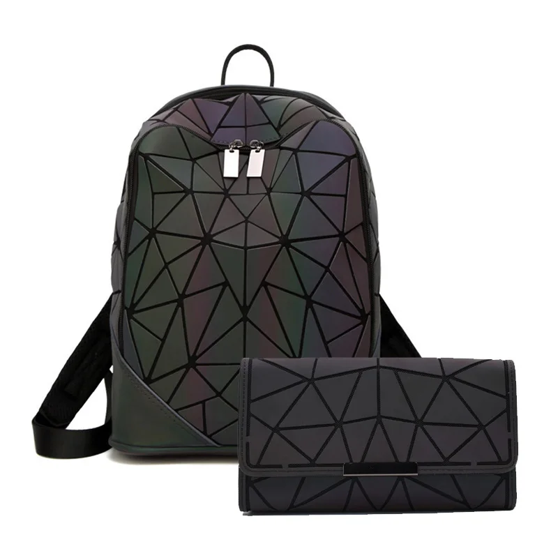 Backpack A 2 pcs B Женский рюкзак светящийся геометрический клетчатый мужской рюкзак для девочек-подростков рюкзак сумка голографический рюкзак школьный рюкзак Mochila sac a do - Цвет: Backpack A 2 pcs B
