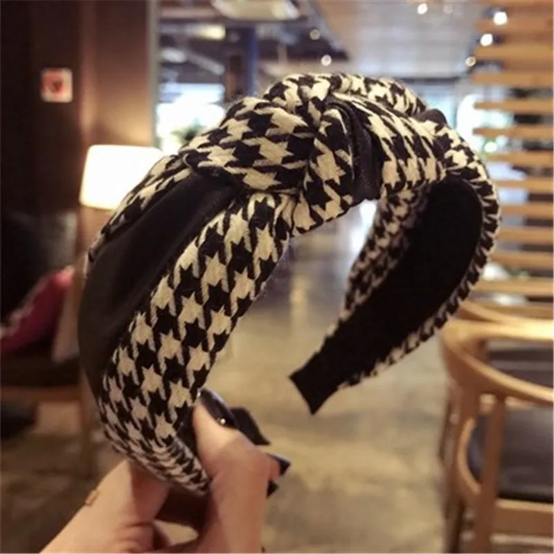 

Headbands For Women Girls Korean Wide Fabric Hair Bands Accessories Fashion Plaid Knot Adult Diademas Bandeau Cheveux Wholesale