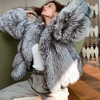 real silver fox fur coat whole skin genuine fur overcoat 2021 new trendy winter fashion natural women fox fur jacket with collar