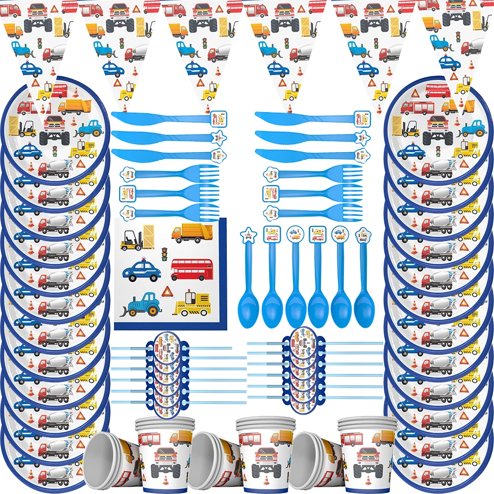 

81pcs/lot Baby shower Cartoon Car party disposable set Cup + Plate+Straw +Fork Birthday Party decoration kids party supplies