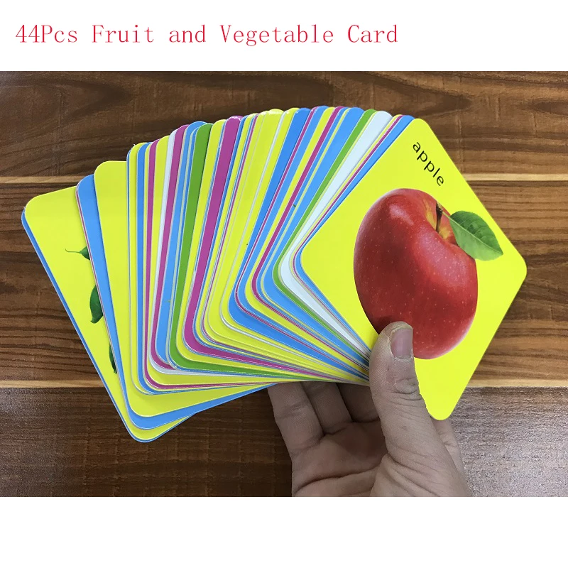 44 шт. Обучающие английские карты для фруктов и овощей китайские с пиньинь детей |