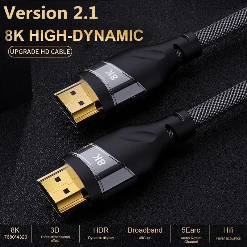 Совместимый с HDMI кабель 2 1 48 Гбит/с ультраскоростной 8K 60 4K 120 144 Гц RTX 3090 eARC HDR10 HDCP &amp 3