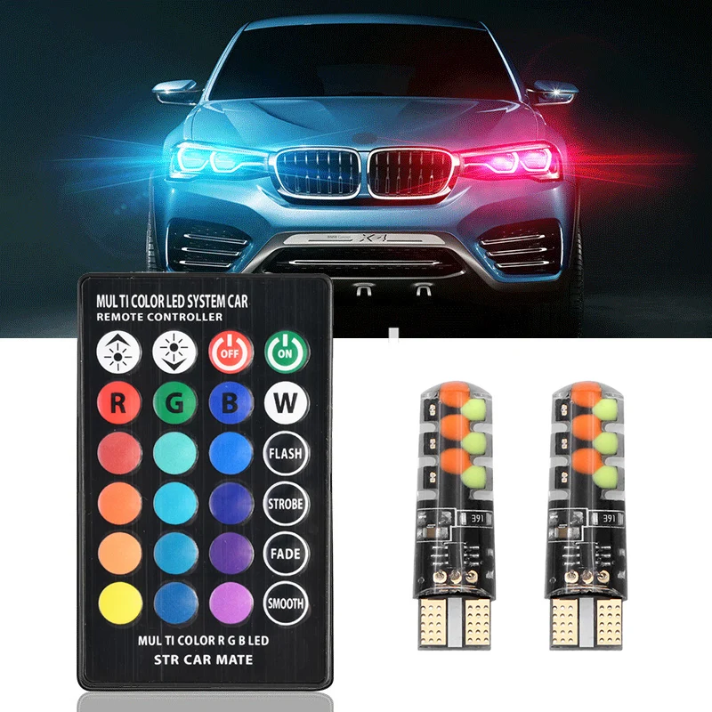 Универсальный 12 В Автомобильный светодиодный W5W T10 RGB COB 12SMD светильник s