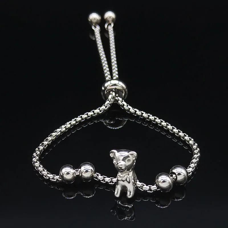 B bear Медвежонок из нержавеющей стали, очаровательный браслет для женщин, серебряный цвет, браслет-цепочка с бусинами, ювелирное изделие joyeria de acero inoxidable для женщин B18270 - Окраска металла: B bear