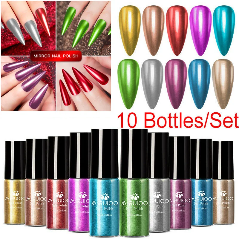 10 шт./компл. 8 мл зеркальный лак для ногтей красный золотой серебряный блестящий