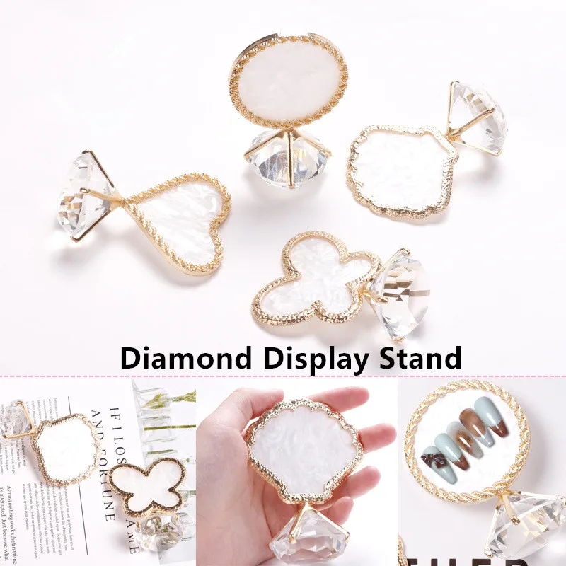 

1PC Diamond False Nail Art Plate Tips Display Stand Golden Rim Agate Palette Nail Polish Gel Display Photo Props Showing Tools