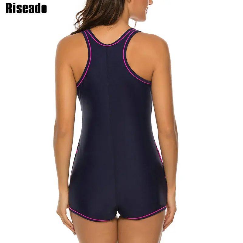 

Riseado Sport One Piece Swimsuit Competitive Swimwear Women Black Patchwork Bathing Suit Boyleg Swimming Suit 2021 Beachwear
