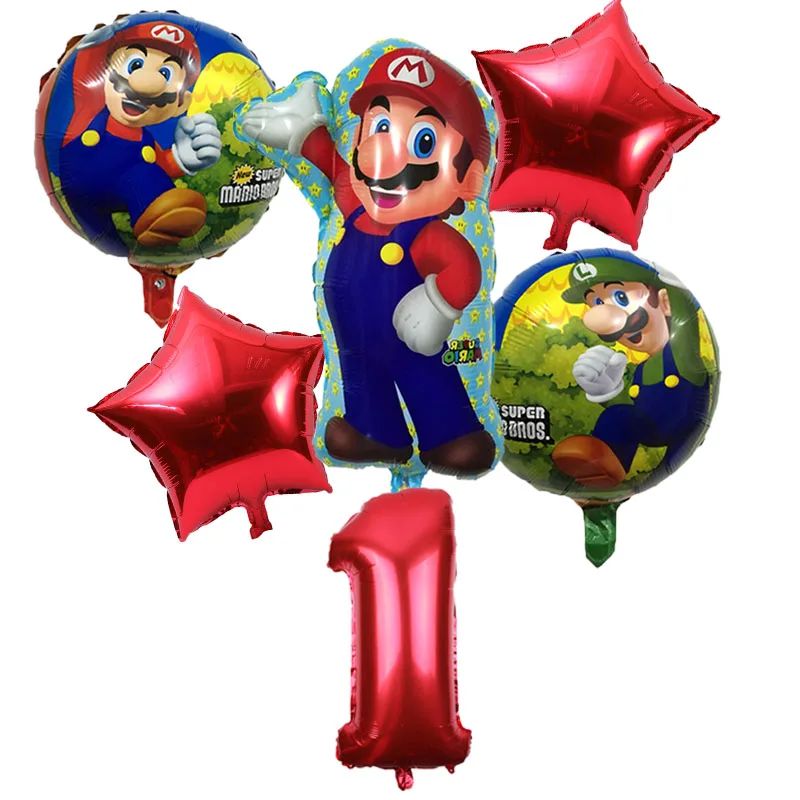 Ballon-1set-6pcs Супер Марио тема одноразовые тарелки салфетки для стаканчиков Mario Bros тематические вечерние украшения коробки конфет выбросы баннеры вечерние поставки - Цвет: Ballon-1set-6pcs