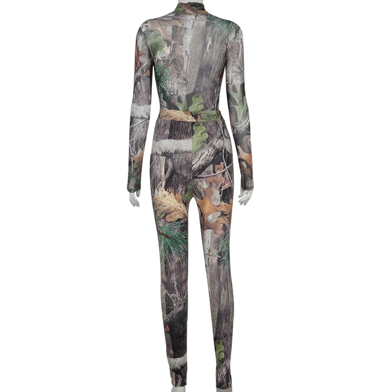 

Zoctuo Long Sleeve Women'S Set Vintage Print 2 Piece Set Mesh Bodysuit Leggings Pants Set Outfits Autumn Women Fashion Tracksuit