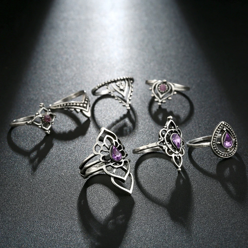 Meyfflin Винтаж Тарельчатая комплект для Для женщин модные Anel Aneis Bague камень серебро Миди палец кольца Бохо ювелирные изделия 10 шт./компл