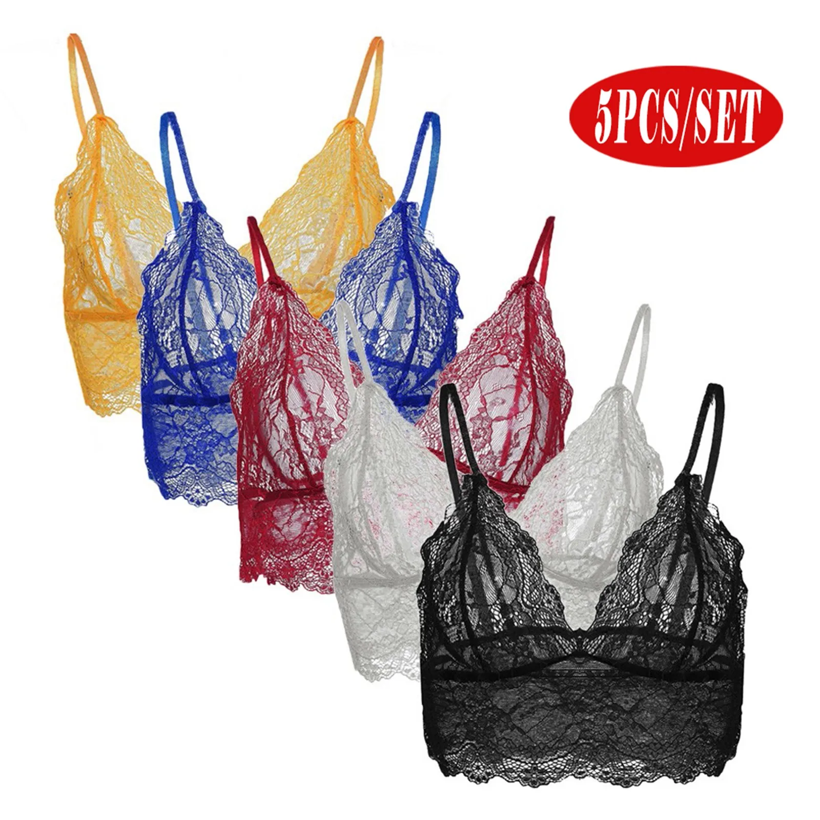 

5 шт., бюстгальтер, нижнее белье, новинка 2022, женский кружевной жилет, Укороченный бюстгальтер без косточек, сексуальное нижнее белье с V-обра...