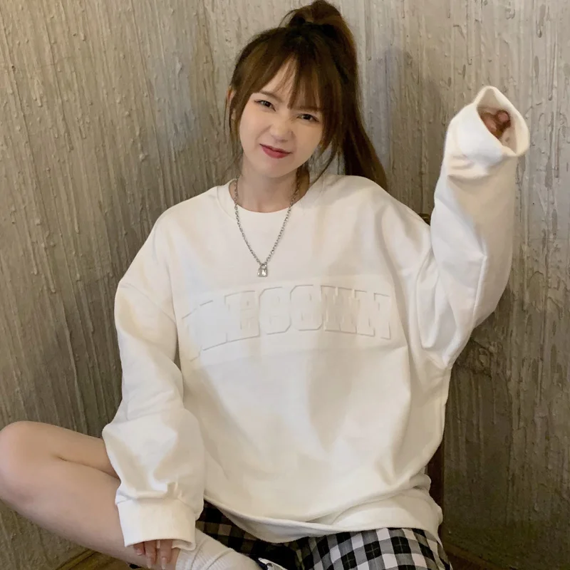 

Свитер с выпуклыми вогнутыми буквами, Женский Осенний тонкий свободный свитер