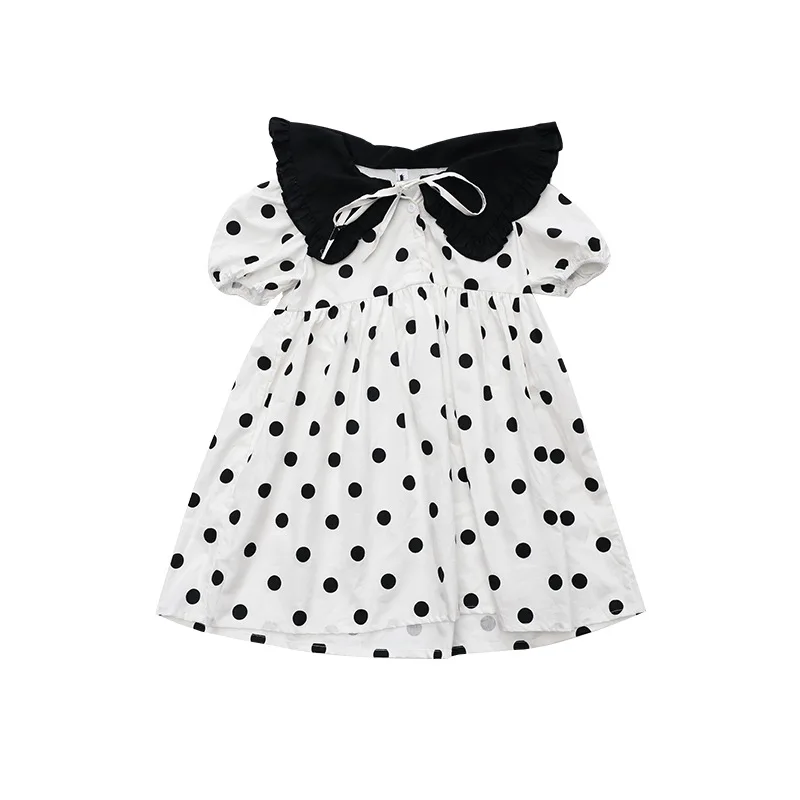 

2021 Summer New Parent-Child Girl Lapel Polka Dot Puff Sleeve Dress