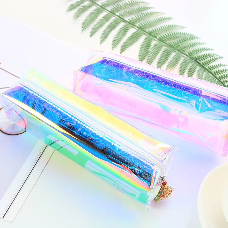 6 pcs Creative Laser Transparent Pen Bag Fresh Literature and Art Receiving Cosmetic Bag Stationery