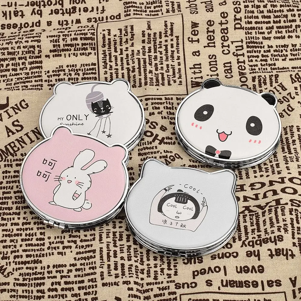 Милый кошка Панда Кролик двустороннее складное зеркало искусственная кожа мини