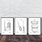Кран для ванны, туалетная бумага, патентные рисунки, декор для ванной комнаты, Забавный постер, винтажный холст, черная, Белая стена, художественные принты