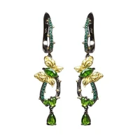 vintage green butterfly earrings for women luxury design gothic silver needle emerald dangle earrings