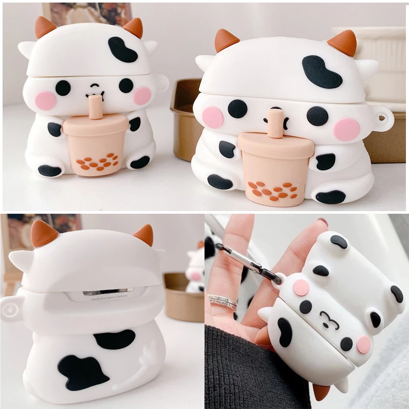 

Силиконовый чехол с 3D рисунком коровы для Apple Airpods, чехол для Air pods 1, 2, чехол для беспроводной зарядки, Мягкий защитный чехол
