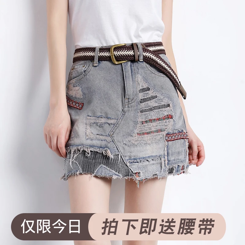 

2020 new summer safety anti-light-off high waist loose A-line skirt irregular Denim shorts skirt