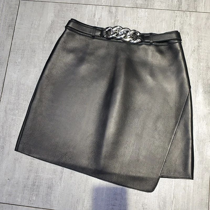 

High waist current design mode the female skirt asymmetrical sheep skin genuine leather genuine color mini skirts
