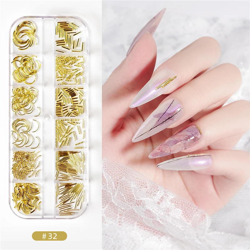 12 Grid/Box Nail Art Glitter Flakes Rivet Rhinestone Semicircular Bordure Pearl 3D Slices Decorations Tips | Красота и здоровье