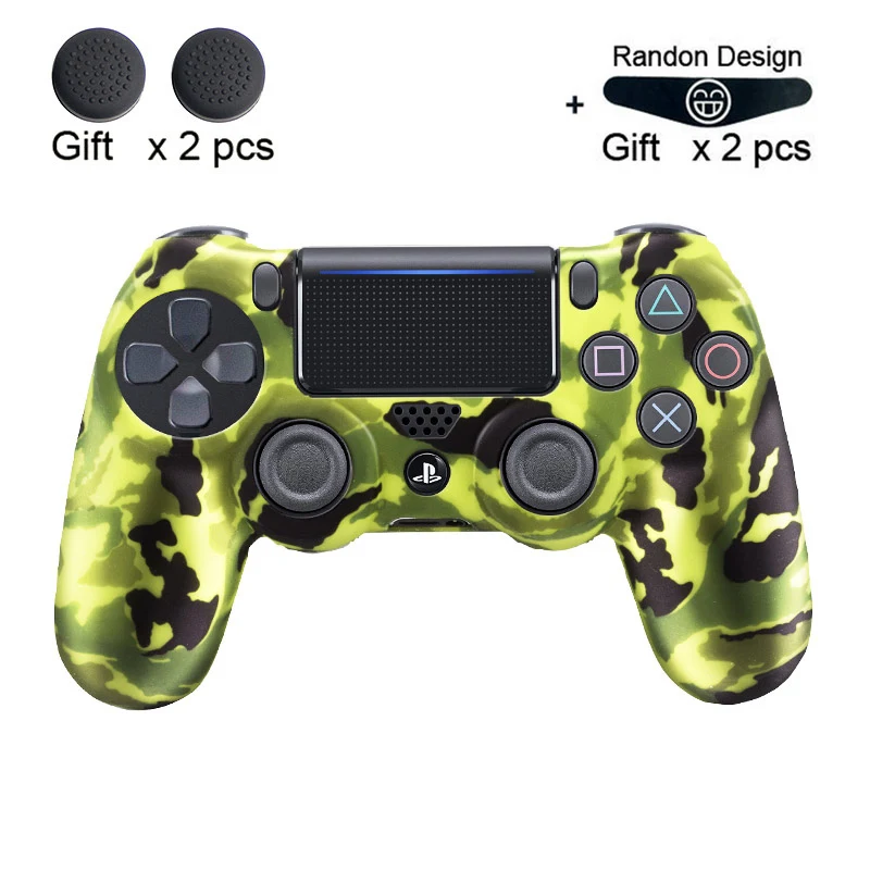 Мягкий гибкий силиконовый чехол, защитный чехол для Playstation 4 PS4 Pro Slim, светодиодный светильник, наклейка, 2 шт., ручка+ светодиодный чехол - Цвет: green Camo