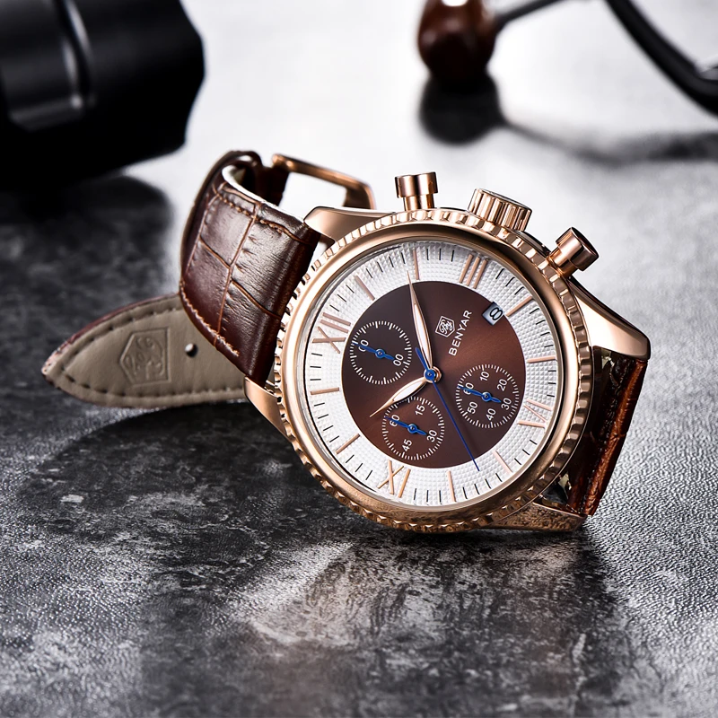 BENYAR Men's Watch Fashion/Sport/Quartz Men Wristwatch Mens Clock Top Brand Luxury Leather Watches Relogio Masculino | Наручные часы