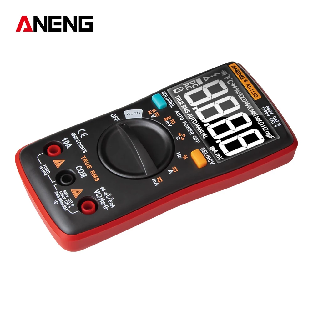 AN113D Digital Multimeter 6000 Counts Electrical Transistor Tester Temperature Auto Ranging AC/DC Voltage Meter for Electrician
