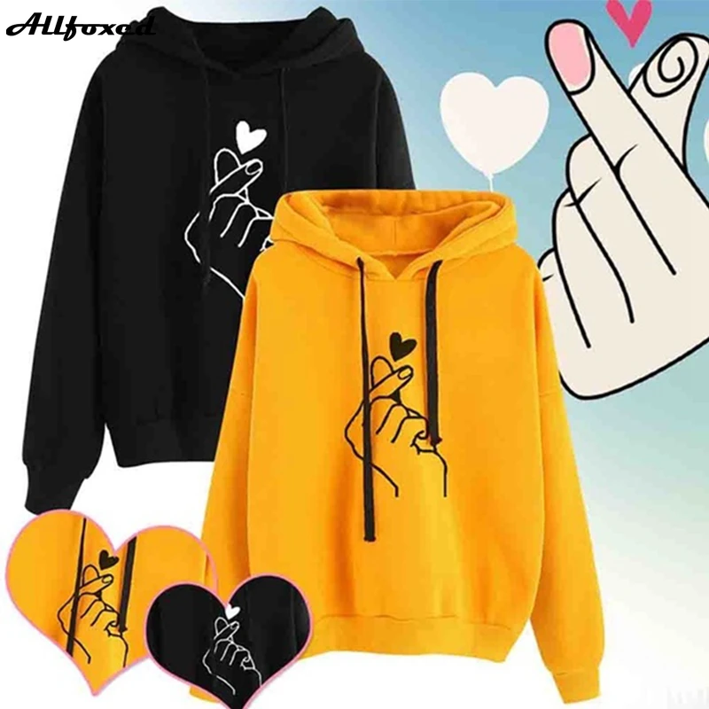 

Women Heart Love Printed Hoodies Fashion Sweatshirts Tops Loose Candy Color Hooded Pullover Long Sleeve Casual Ladies Clothing