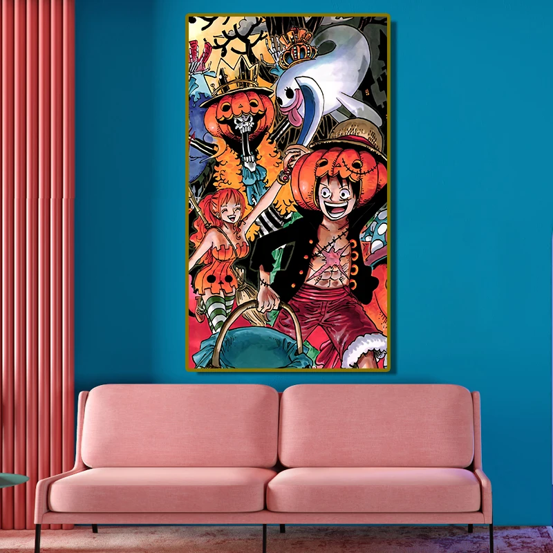 Постер японское аниме One Piece Luffy Nami Хэллоуин платье холст печать для детской