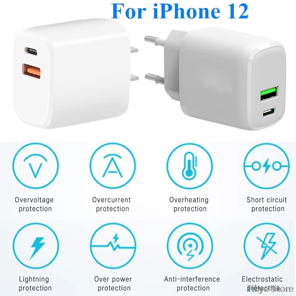 

Dual Ports PD 20W/18W Fast Charging USB C Charger For iPhone 12 Pro Max Mini 11 X Quick Charge QC 3.0 Type C Wall Phone Charger