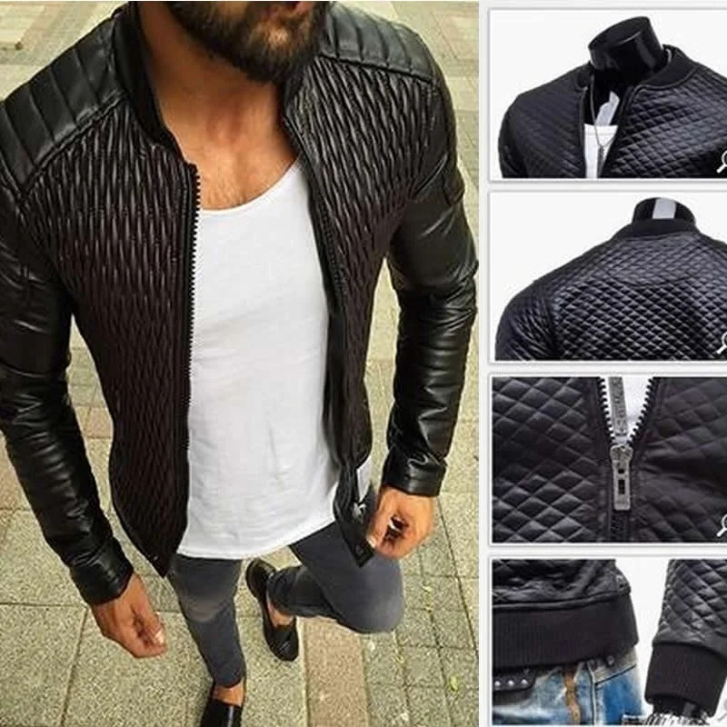 

2020 men's fashion design slim leather clothes men's stand collar motorcycle leather clothes