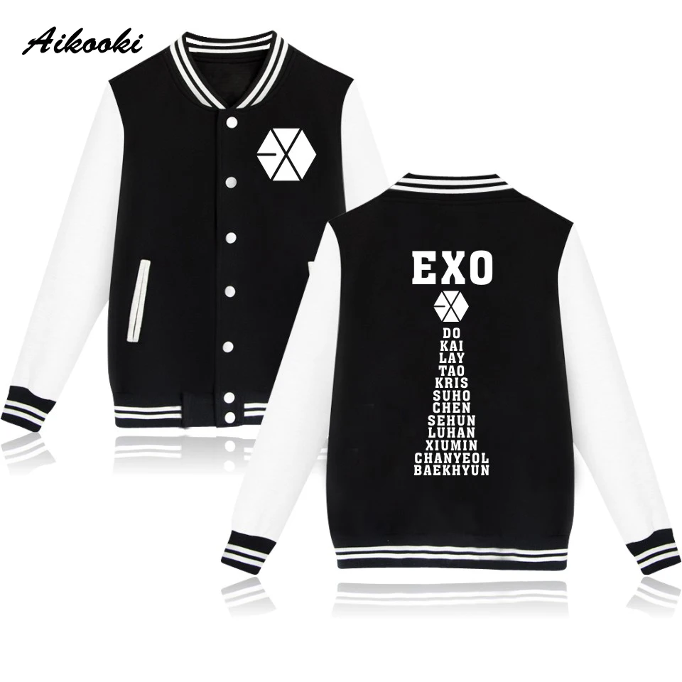 

New Jacket Print EXO KPOP Baseball Jacket Men/Women Sweatshirts Harajuku K-POP Jackets Caots Mens EXO Autumn Winter Jackets top