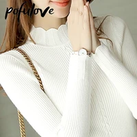 sweater womens half turtleneck korean knitwear autumn and winter white 2021 new fashion pullover solid color top sweater
