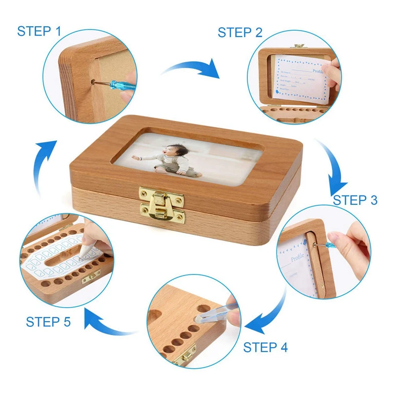 

Tooth Keepsake Box, Baby Teeth Box Milk Teeth Save Organizer Kit, Tooth Collection with Photo Frame Memory Storage Souvenir