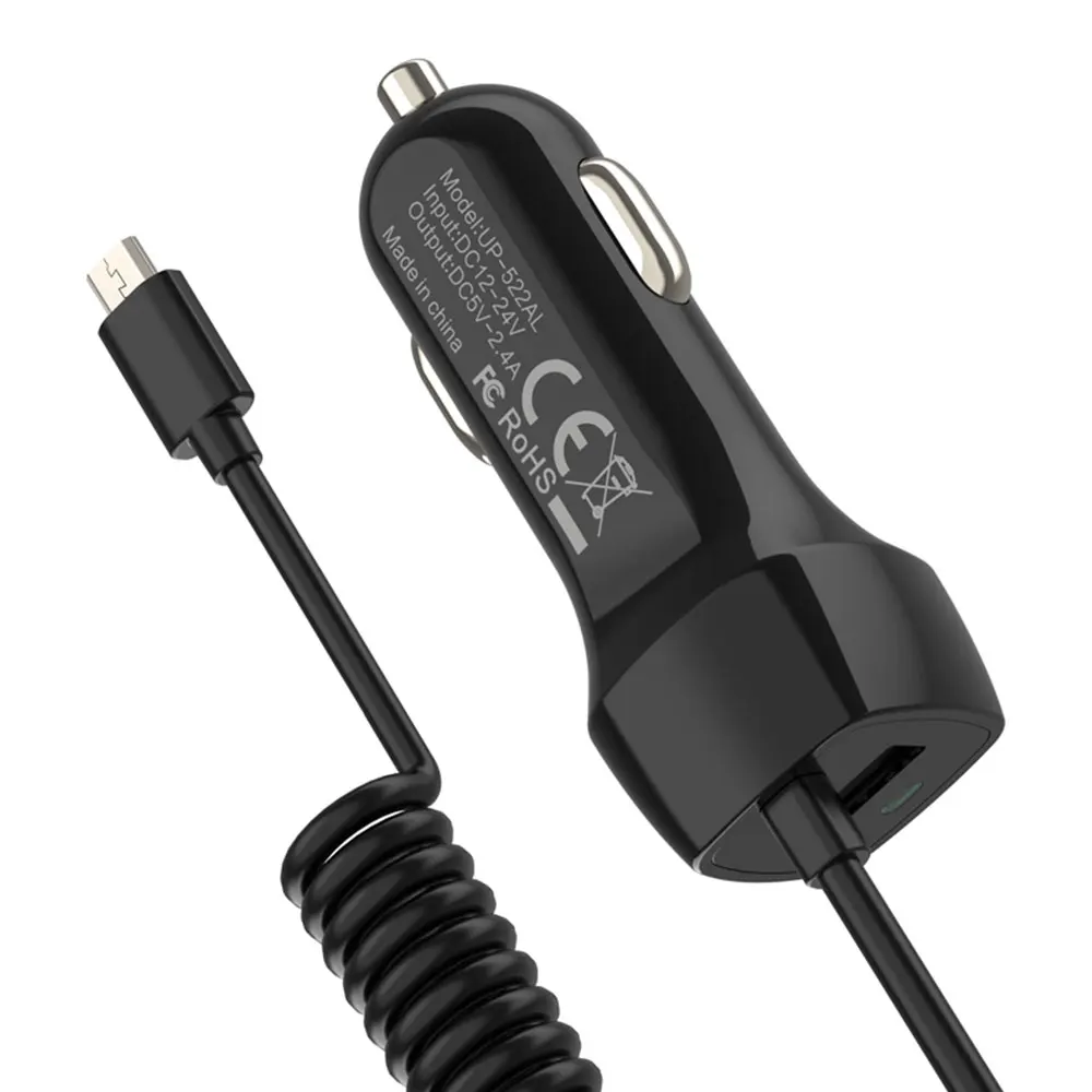 Автомобильное зарядное устройство Vehemo 2 в 1 с кабелем Type-C пружинный провод Micro Usb 5