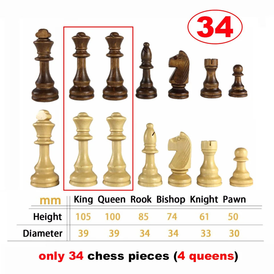 34 chess pieces 32 или 34 деревянные шахматы Высота короля 105 мм шахматы высокое качество Шахматный набор стандартные шахматы с ПУ шахматной доской IA8 - Цвет: 34 chess pieces