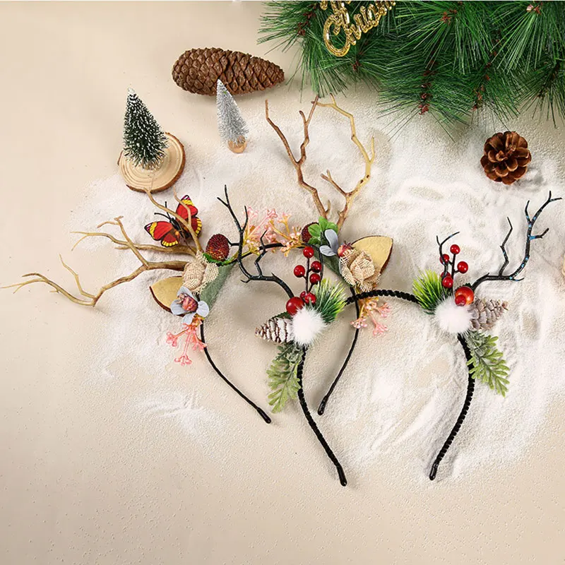 

Повязка на голову с рождественскими рогами, имитация ветки ягод, эльф, олень, украшения на новый год, Рождество, Рождество, декор для вечерин...