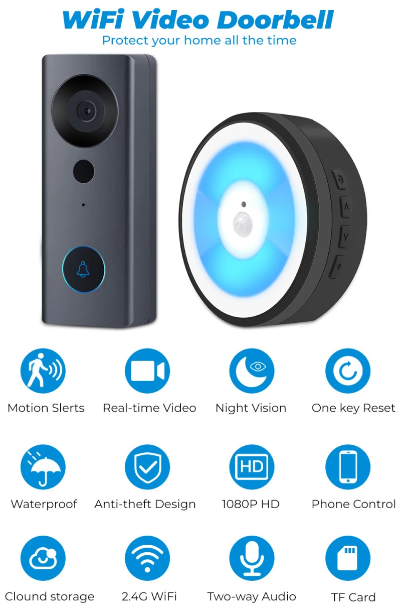 

Tuya Wireless WIFI High Definition Visual Intelligent Night Light Doorbell Camera Low Power Voice Intercom Alarm