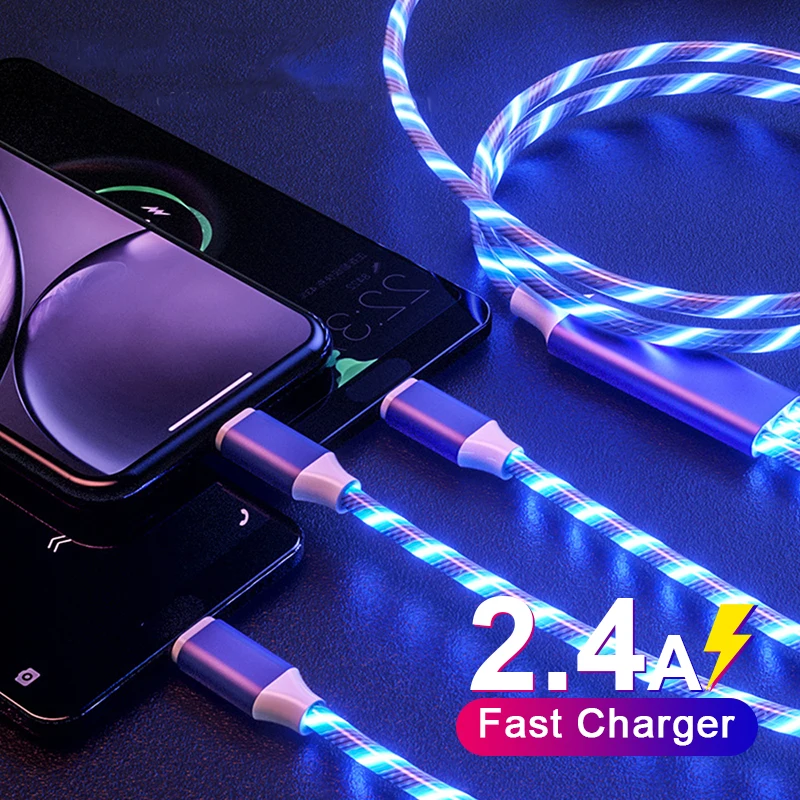 

3in1 LED Lighting USB Cable Micro USB Type C Charging Wire For iPhone 12 Pro Max Huawei P40 Samsung Mobile Phone USB C Data Cord
